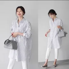 シャツワンピース 長シャツ ロングシャツ レディース ブラウス 大きい ストライプ柄 無地 ゆったり
