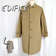 【美品】EDIFICEエディフィス リバーシブル グレンチェック柄 ステンカラーコート L ベージュ【古着】【中古】【送料無料】