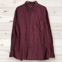 B1378 ユニクロ UNIQLO 長袖シャツ (LL XL) 赤 チェック 総柄 綿/コットン レギュラーカラー