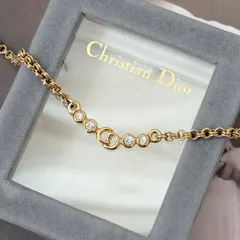 【極美品】【箱付き】クリスチャンディオール ネックレス CDロゴ GPメッキ ラインストーン アクセサリー ヴィンテージ   ゴールド レディース Christian Dior Vintage Rhinestone Necklace Gold 22346