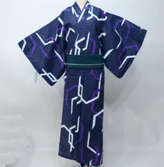 浴衣 男性用 単品 仕立て上がり 柄物 Lサイズ 綿100％ 紺地 ゆかた 夏祭り 花火大会 NO43081