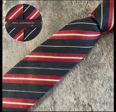 Mr.JUNKO ネイビー レッド ストライプ シルク ネクタイ[MSE072]