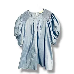 Ballsey ボールジィ バールローン シャーリングブラウス パフスリーブ 光沢感 定価17600円 コットン混 トゥモローランド 日本製 レディース サイズ36 パープルブルー 夏 久喜倉庫店 1 No.K1407