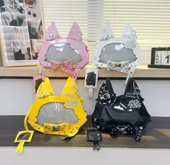 痛バッグ クリアバッグ 猫耳デザイン 無地 ショルダーバッグ 斜めがけ  大容量 缶バッジ収納 推し活 学生 制服 通勤 通学 イベント プレゼント ギフト 誕生日