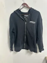 ヴィンテージ adidas アディダス ブラック 起毛 フードジップアップ L
