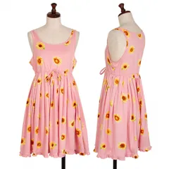 マドモアゼルノンノンMademoiselle NON NON ひまわりプリント裾フリルノースリーブチュニック ピンク黄M位