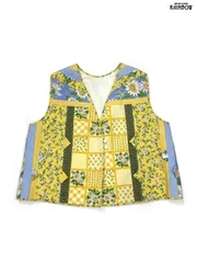 古着 花柄 キルティング 中綿 ノースリーブ ベスト 黄 (ttu2507022)