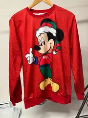DISNEY ミッキープリント 長袖スウェット レッド M US古着