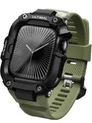 ★ULTIMAL コンパチブル Apple Watch バンド ケース 46mm アップルウォッチバンド TPU一体型アップルウォッチカバー 全面保護 メンズ 耐衝撃 脱着簡単 iWatch10 対応 (アーミーグリーン・ブラック, 46mm)