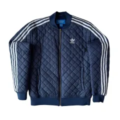 2+1) アディダス キルティング ジャケット ネイビー 3本線 M-L