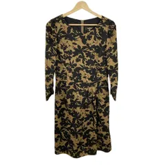 PaulStuart(ポールスチュアート) ワンピース サイズ6 M レディース美品  - ライトブラウン×黒 クルーネック/長袖/ひざ丈