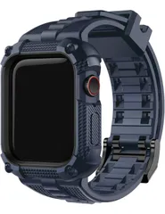 ★コンパチブル Apple Watch バンド44mm 45mm iWatch シリーズ 9/8/7/6/5/4/SE3/SE2/SEに対応 アップルウォッチ フルカバー 一体型 バンパーケース付き 滑り止め 耐久性 落下防止  (44mm,ブルー)
