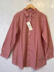 新品タグ付き　CROCODILE  クロコダイル　長袖シャツ　チェック柄　オレンジ×白　カジュアル　綿100%  レディース　トップス　ロゴ刺繍　1-1