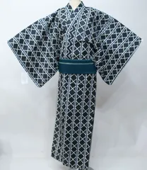 浴衣 男性用 単品 仕立て上がり 柄物 Lサイズ 綿100％ 黒×グレー×白 ゆかた 夏祭り 花火大会 NO43086