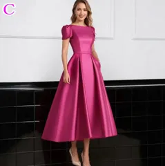 ミモレ丈Aラインドレス オフショル 半袖 パーティー 演奏会 ステージ対応 インポート 数量限定