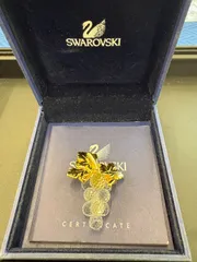 【美品】スワロフスキー ブローチ ぶどう グレープ クリスタル ゴールド 箱付き