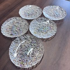 箱入り】HOYA クリスタル あじさい18cm 平皿 5客セット 昭和レトロ