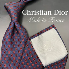 【美品】Christian Dior ネクタイ 小紋柄 総柄 ネイビー レッド