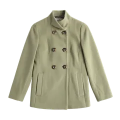トラサルディ TRUSSARDI ハーフコート スタンドカラー ビッグボタン アンゴラ混 裏地付き 黄緑色 オリーブ 38サイズ 978052のサムネイル
