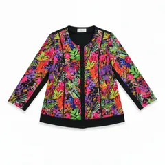 ニコル Niccole ジャケット 肩パット 薄手 花柄 カラフル 黒 13サイズ 984243のサムネイル