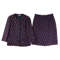 レマロン remalon セットアップ スカートスーツ 柄模様 ラメ 毛混 裏地付き パープル系 ブラック系 990882