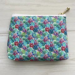 【オリジナル布】スクエアポーチ / 多肉植物デザイン