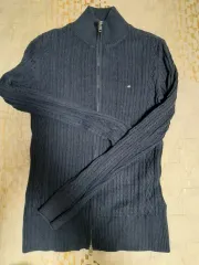 トミーヒルフィガー ネイビー ケーブル編み ニット ジップアップ S