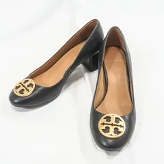TORY BURCH トリーバーチ ロゴバックル レザーパンプス 太ヒール ゴールド金具 ブラック 6サイズ 23cm相当 正規品 レディース