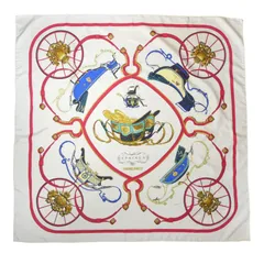 HERMES Paris エルメス パリ SPRINGS スプリングス カレ90 スカーフ 総柄 ホワイト系 シルク100％ レディース 中古