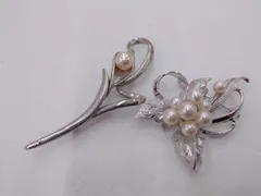 あこや 淡水 真珠 パール SILVER刻印 ブローチ2点セット　①