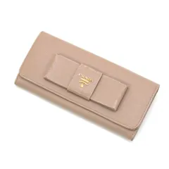 $$ PRADA プラダ リボンモチーフ 長財布 1M1132 ベージュピンク