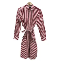 ポロラルフローレン ワンピース サイズ0 XS レディース美品  - レッド×白 レギュラーカラー/長袖/ロング/ストライプ/シャツワンピ