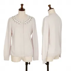 レキップ ヨシエイナバL'EQUIPE YOSHIE INABA カシミヤ混ビジュー装飾ニットカーディガン ライトピンクグレー38