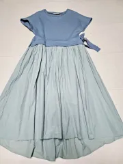ジーカット ペールブルー フリル단 ロング丈ワンピース ポール1288