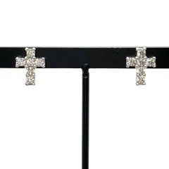 スタージュエリー STAR JEWELRY クロス ピアス K18WG 1.8g ホワイトゴールド 透明石 レディース【中古】