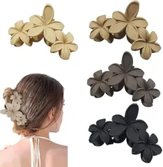 ARESACHI ヘアクリップ 大きめ バンスクリップ 髪留め 花 髪型崩れ防止 ４個セット (ブラック、コーヒー、ライトブラウン、ベージュ)