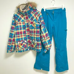 【216550】 SISTA.J THE SOLAR SYSTEM スノーボードウェア　チェック柄 ジャケット＆ROXY スノーパンツ　上下セット  ・ マルチカラー/ブルー