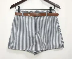 【219921】ZARA ザラ  新品　タグ付き　ストライプ　ショート　スカパン　ベルト付き　サイズXS  ・ グレー×ホワイト