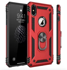 iPhone XS Max 用ケース リング付き 対応 落下衝撃吸収 TPU PC 米軍MIL規格 二重構造 スマホケース 耐衝撃 車載ホルダー対応 軽量 擦り傷防止 取り出し易い 携帯カバー スタンド機能 落下防止 オシャレ 赤