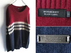 希少 BURBERRY BLACK LABEL バーバリーブラックレーベル ミニロゴプレート アーガイル切替 レーヨンウールコットン ニット 2 三陽商会正規