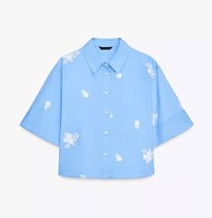 新品未使用ZARA(ザラ)ライトブルースパンコール付きシャツブラウス 