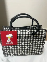 【222467】PEANUTS ピーナッツ  トートバッグ　スヌーピー　チェック柄　タグ付き ブラック/ホワイト
