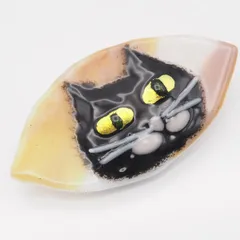 Q466 ヴィンテージ Patent JAPAN刻印 ブローチ 陶器 黒猫 キャット デザイン