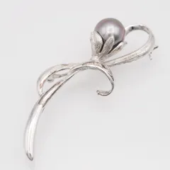 Q462 黒蝶真珠 パール SILVER刻印 ブローチ フラワー デザイン シルバー コサージュ 6月誕生石