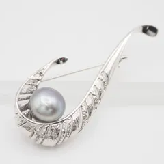 Q716 大粒 淡水真珠 パール SILVER刻印 ブローチ グレー パープル系カラー デザイン シルバー コサージュ 6月誕生石