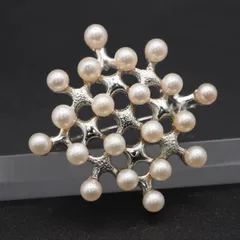 Q432 淡水真珠 パール SILVER刻印 ブローチ デザイン シルバー コサージュ 6月誕生石