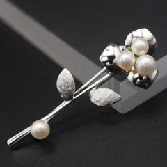 Q417 淡水真珠 パール STERLING刻印 ブローチ フラワー デザイン シルバー コサージュ 6月誕生石