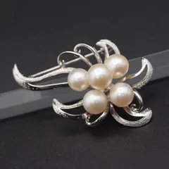 Q476 淡水真珠 パール SILVER刻印 ブローチ デザイン シルバー コサージュ 6月誕生石