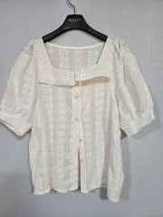 パフスリーブ スクエアネック コットン ブラウス 55