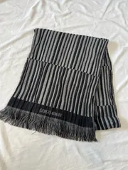 【220274】GIORGIO ARMANI ジョルジオアルマーニ  マフラー　ボーダー柄　ロゴ入り ブラック/グレー